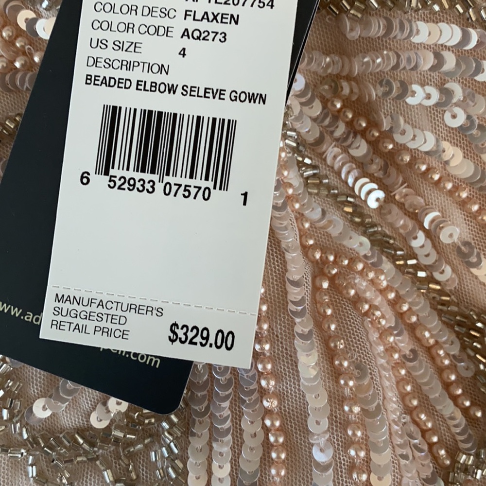 Adrianna Papell beaded elbow sleeves long gown - Picture 9 of 12